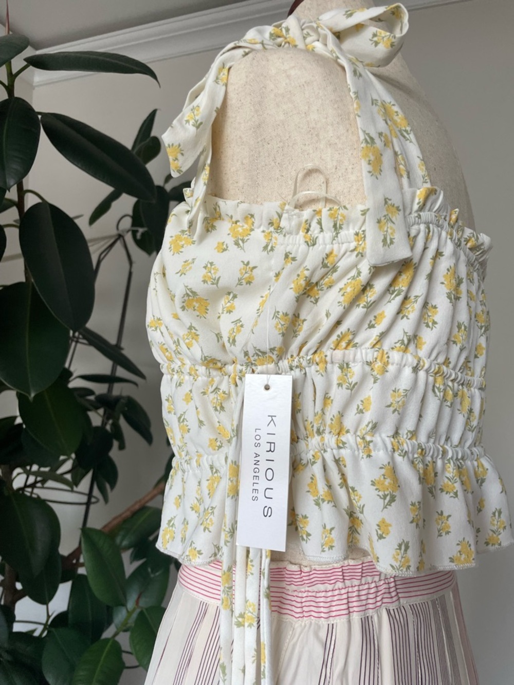 Striped Pink and Cream Button-Front Skirt, 100% silk and a  top, new with tags. - Picture 12 of 16